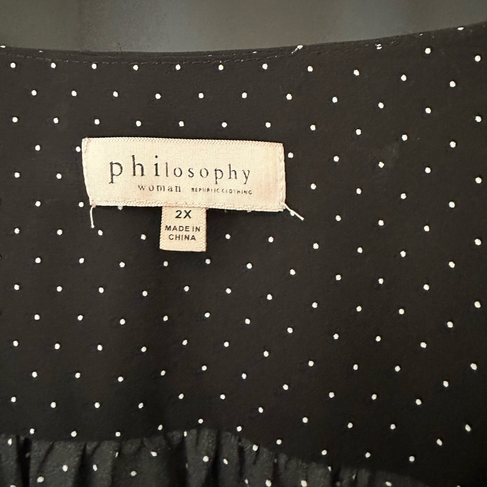Lovely Philosophy Black and White Polka Dot Short Sleeve V Neck Too Size 2X VGUC - Picture 2 of 5